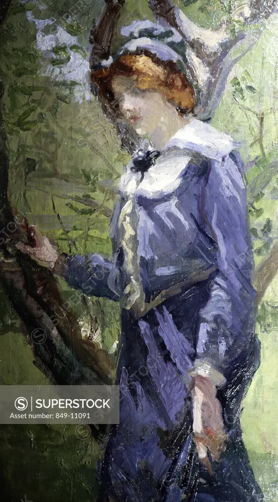 Lady in Blue by the Tree by Martha Walter, oil on canvas, 1875-1976, USA, Pennsylvania, Philadelphia, David David Gallery