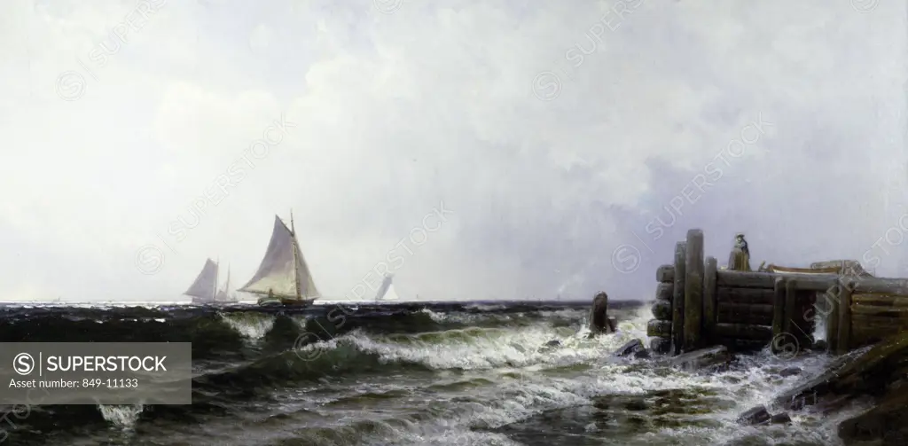 Old Pier at Narragansett by Alfred Thompson Bricher,  (1837-1908 ),  USA,  Pennsylvania,  Philadelphia,  David David Gallery
