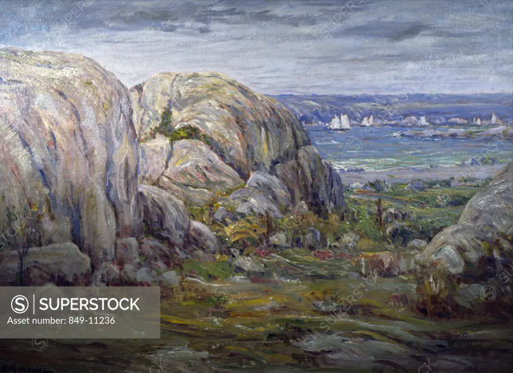Rocks at Gloucester by Lewis Henry Meakin, oil on canvas, (1850-1917), USA, Pennsylvania, Philadelphia, David David Gallery