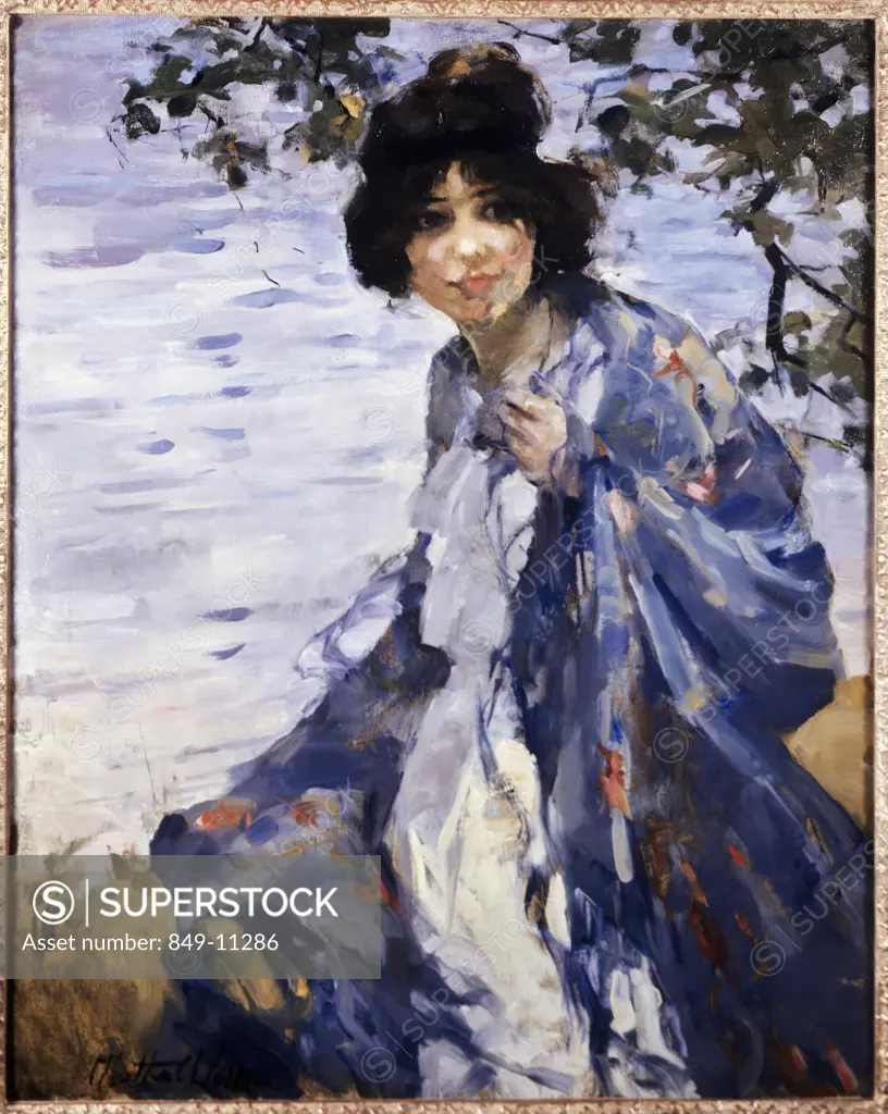 Young Woman with Blue Shawl by Martha Walter, oil on canvas, 1914, 1875-1976, USA, Pennsylvania, Philadelphia, David David Gallery