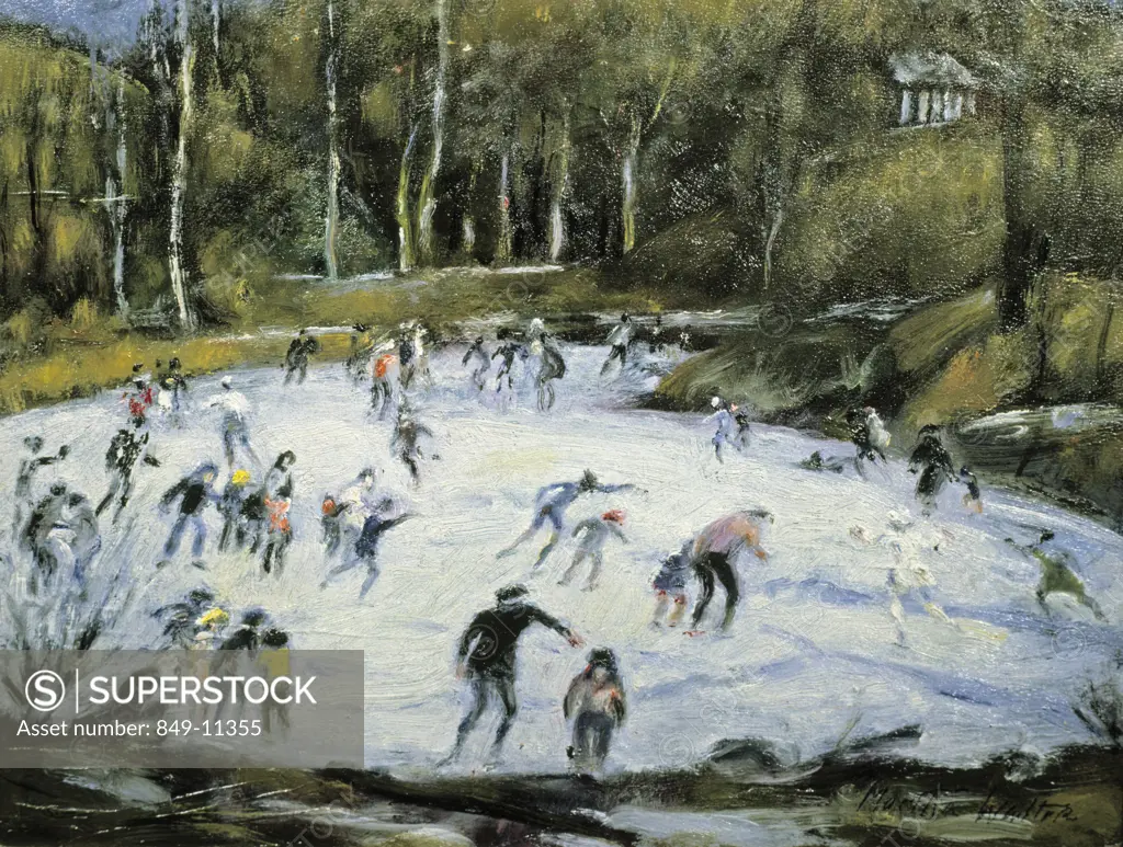Ice Skating by Martha Walter, C. 1930, oil on wood panel, (1875-1976), USA, Pennsylvania, Philadelphia, David David Gallery