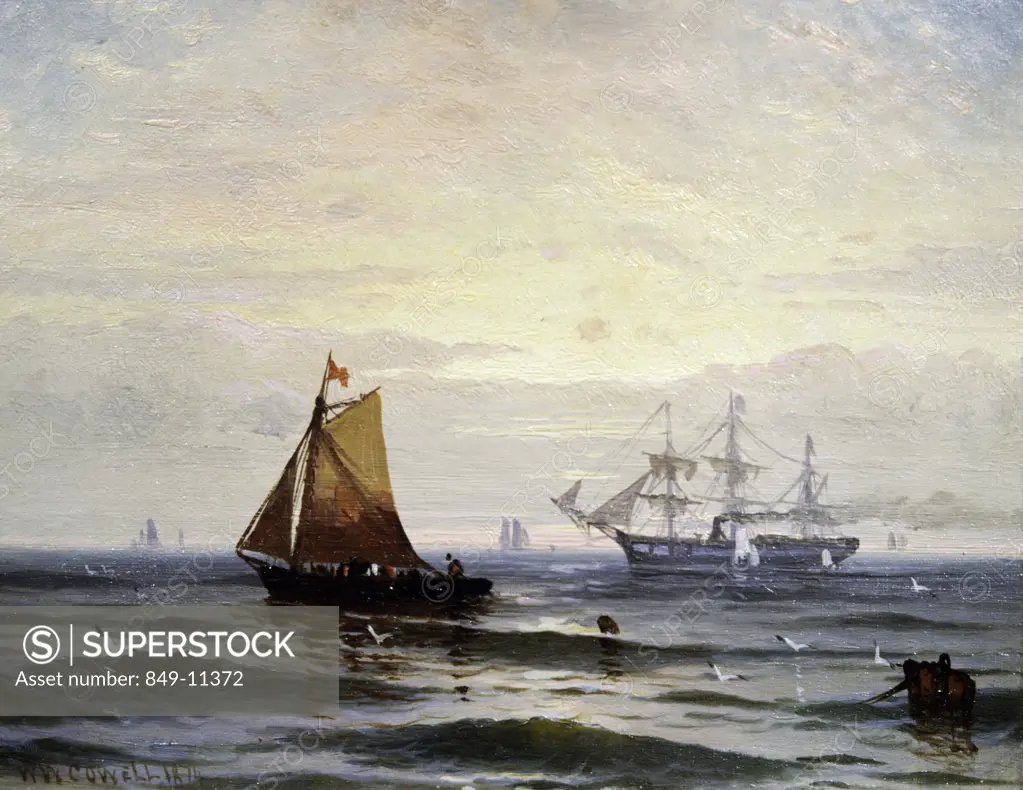Ships at Sunset by William Cowell, 1880, painting, (1856-1900), USA, Pennsylvania, Philadelphia, David David Gallery