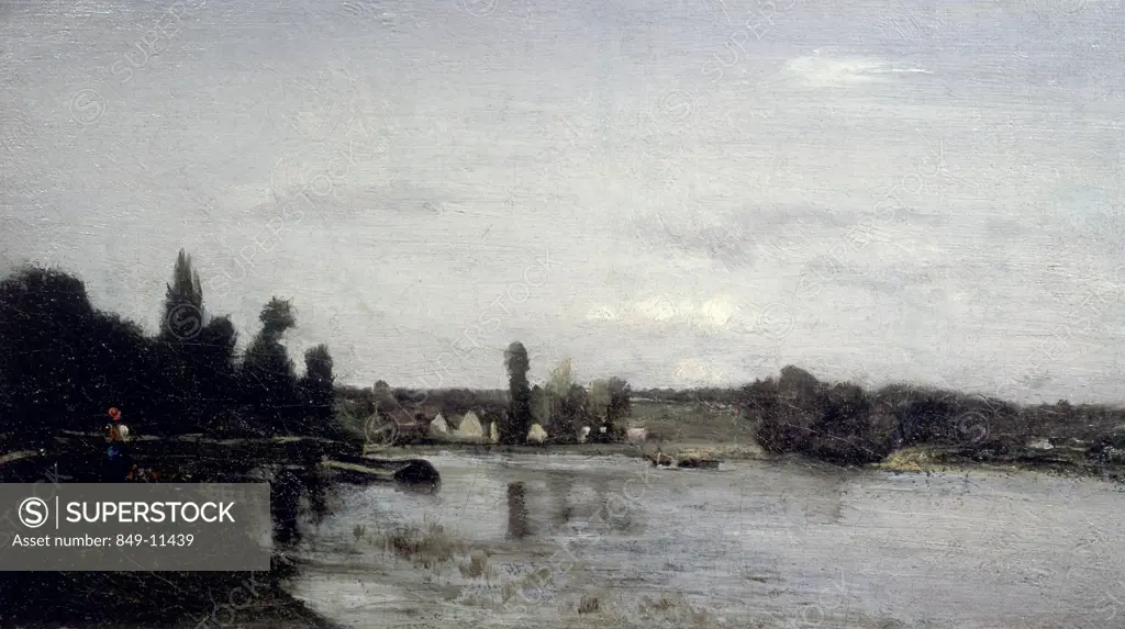 Along the River by Charles Francois Daubigny,  oil on canvas,  (1817-1878),  USA,  Pennsylvania,  Philadelphia,  David David Gallery