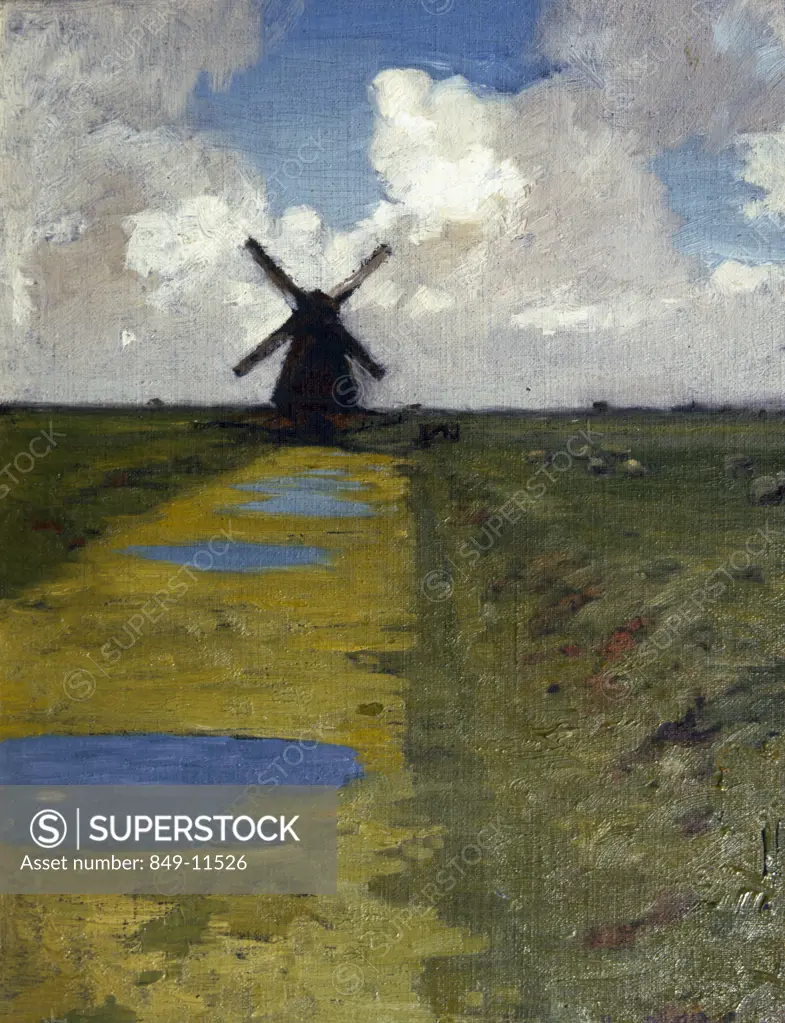 Windmill by Henry Bailey Snell, painting, (1858-1943), USA, Pennsylvania, Philadelphia, David David Gallery