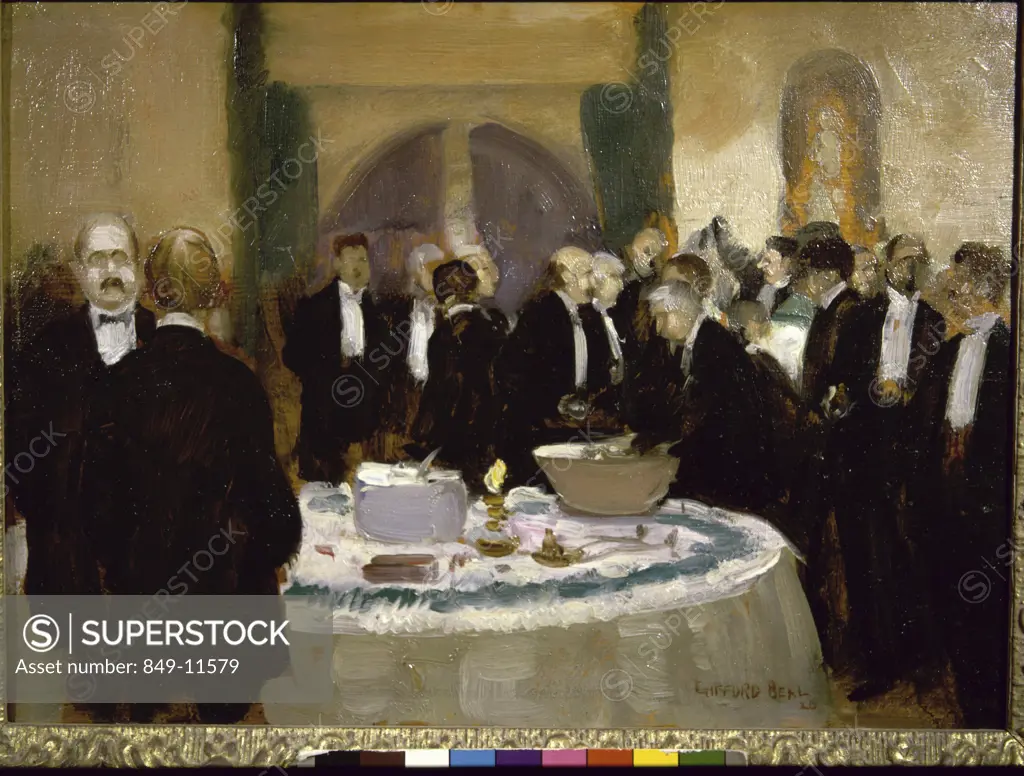 Reception At The Century Club by Gifford Reynolds Beal, oil on board, 1920, 1879-1956, USA, Pennsylvania, Philadelphia, David David Gallery