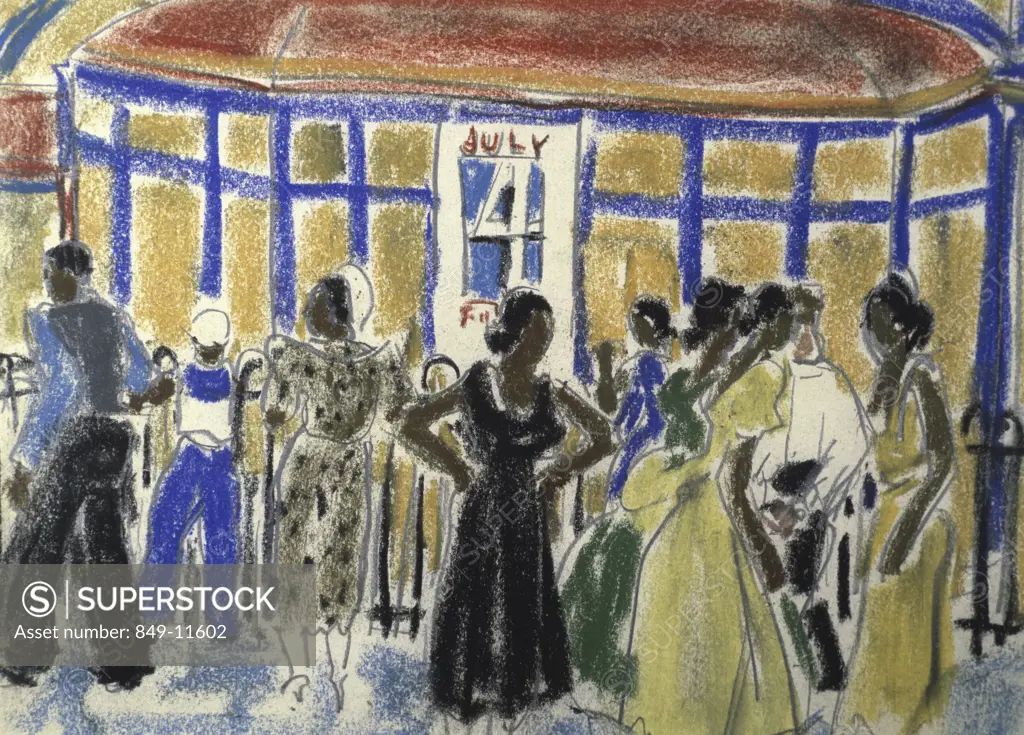 Party on the 4th of July,  by Ethel Ashton,  pastel on paper,  1930,  (1896-1975),  USA,  Pennsylvania,  Philadelphia,  David David Gallery