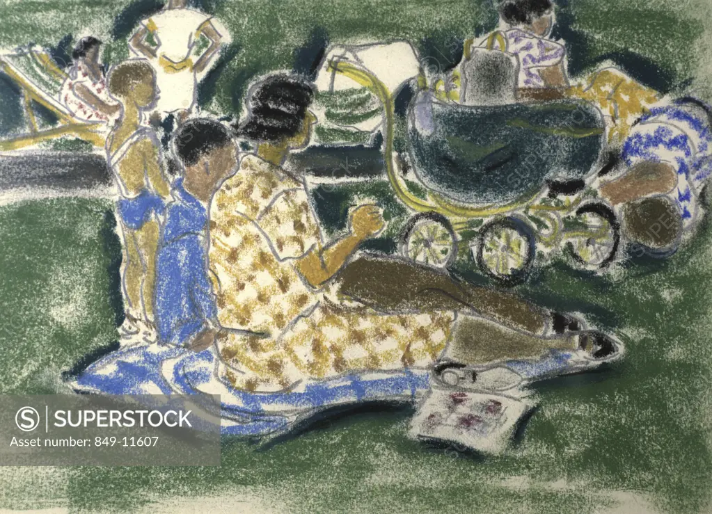 The Green Stroller,  by Ethel Ashton,  pastel on paper,  USA,  Pennsylvania,  Philadelphia,  David David Gallery
