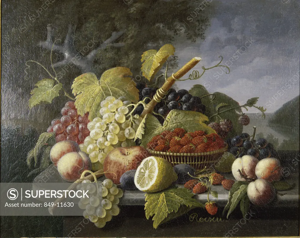 Still Life with Fruit in Landscape Severin Roesen (ca.1815-ca. 1872 American) Oil on canvas David David Gallery, Philadelphia