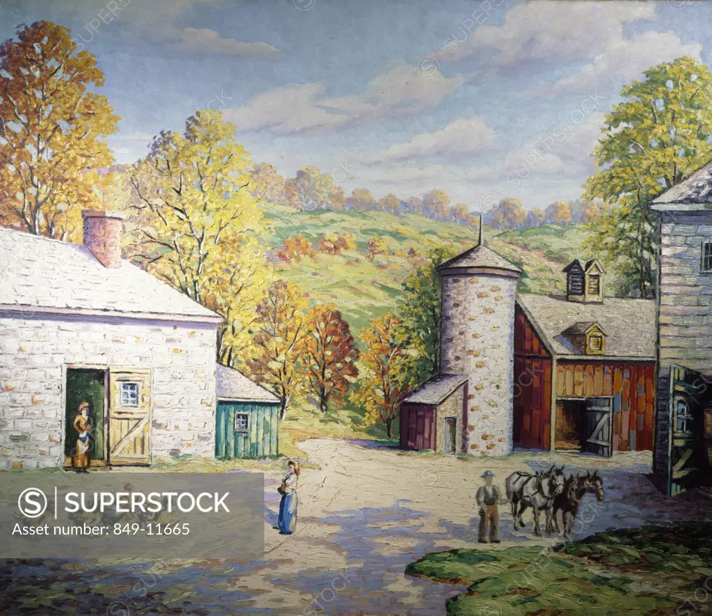 On the Farm by Carol Sirak,  oil on canvas,  (1906-1976),  USA,  Pennsylvania,  Philadelphia,  David David Gallery