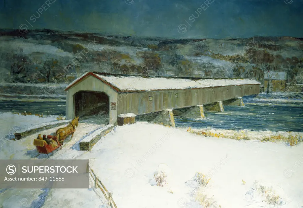 Covered Bridge by William Francis Taylor,  oil on canvas,  (1883-1976),  USA,  Pennsylvania,  Philadelphia,  David David Gallery