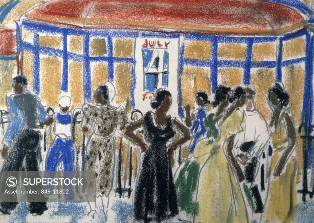 Party on the 4th of July by Ethel Ashton,  pastel drawing,  Circa 1930,  (1896-1975),  USA,  Philadelphia,  Pennsylvania,  David David Gallery