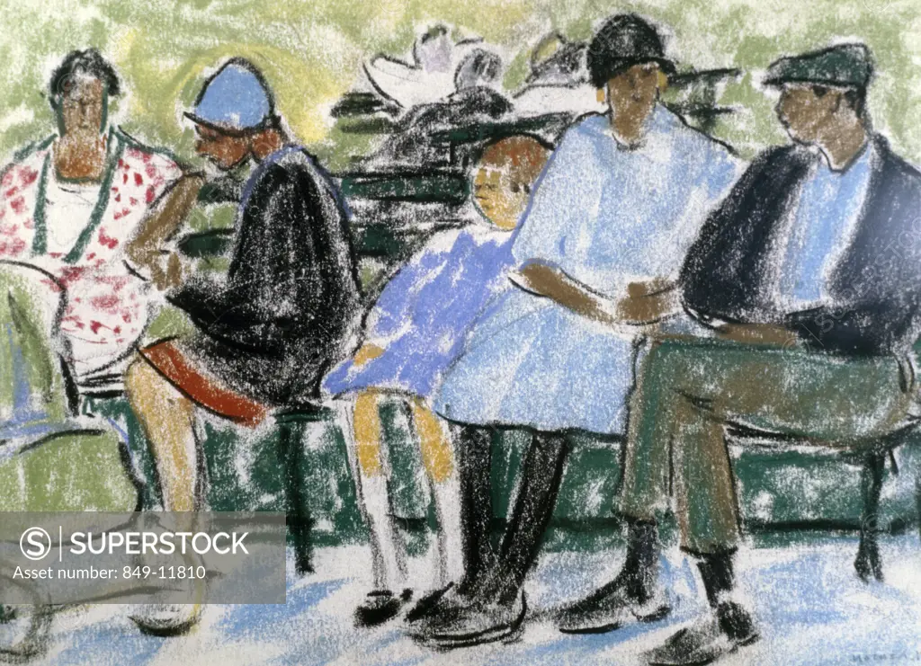 Quiet Afternoon at the Park by Ethel Ashton,  pastel drawing,  Circa 1930,  (1896-1975),  USA,  Philadelphia,  Pennsylvania,  David David Gallery