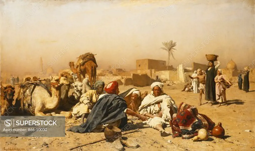 An Arab Encampment. Leopold Carl Muller (1834-1892). Oil on canvas. Signed and dated 1880. 74.4 x 122cm.