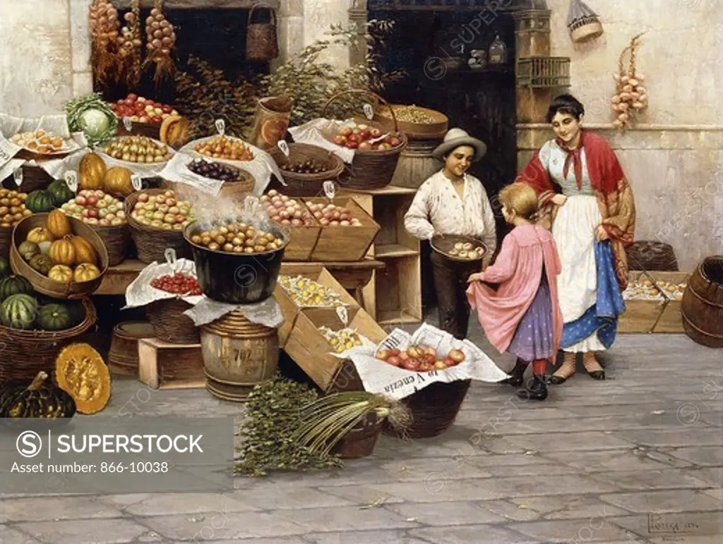The Young Fruit Seller; Il Giovane Fruttivendolo. Luigi Pastega (1858-1927). Oil on canvas. Dated 1894. 50 x 65.2cm
