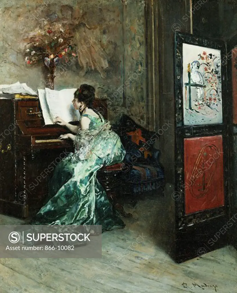 A Lady Playing the Piano in an Interior. Raimundo de Madrazo y Garreta (1841-1920). Oil on canvas.