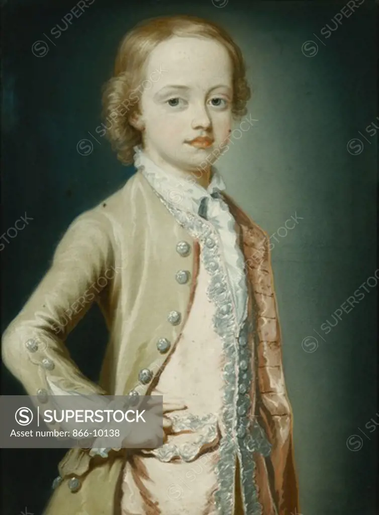 Portrait of the Hon. William Napier, 1735, Aged Eight, three-quarter length, Wearing a Green Coat. George Knapton (1698-1778). Pastel on paper. 55.8 x 40.7cm.
