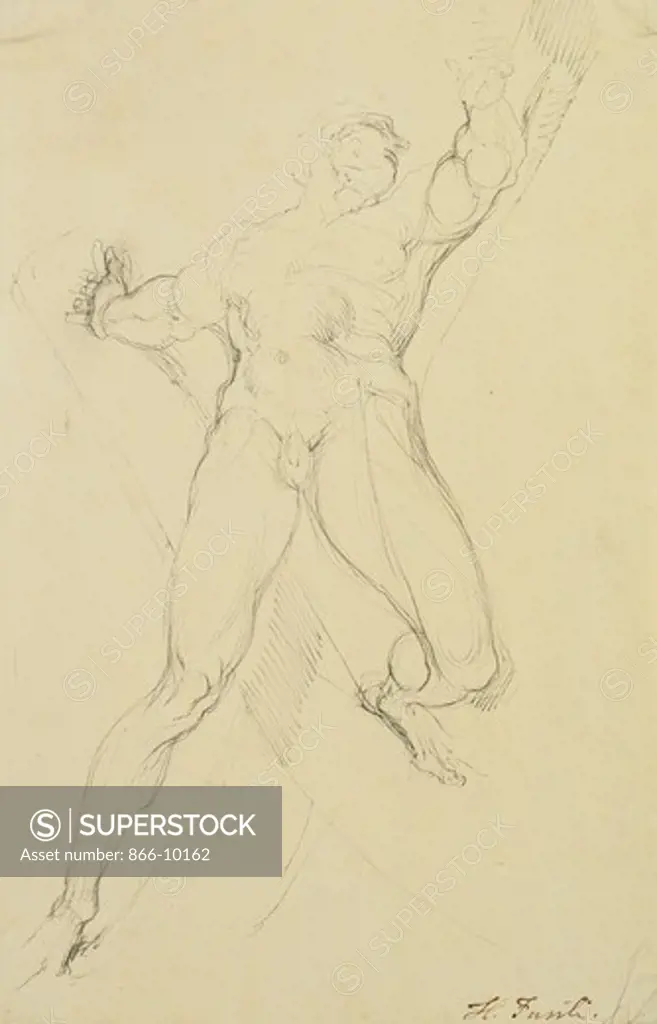 Haman, After Michelangelo. Henry Fuseli (Johann Heinrich Fussli) (1741-1825). Pen and grey ink. 37 x 24.4cm. The figure is based on Michelangelo's fresco of 'Esther and Haman' on the ceiling of the Sistine Chapel, Rome.