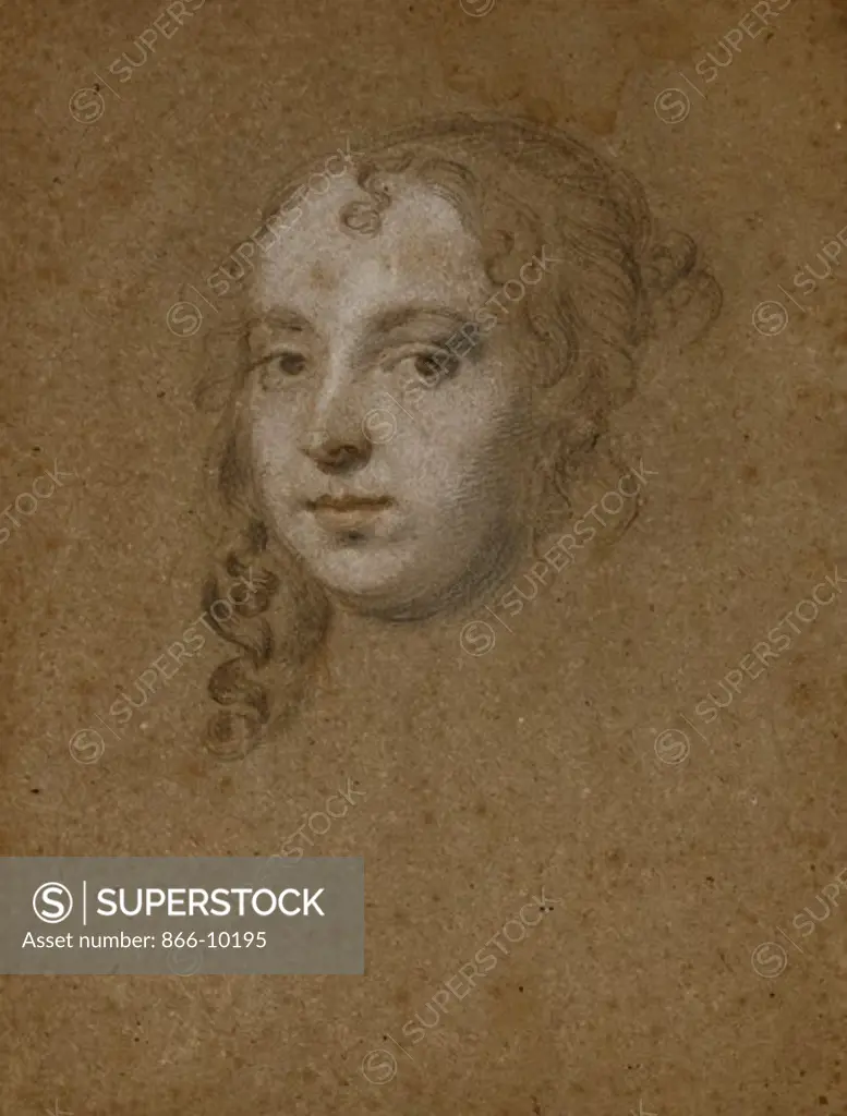 Portrait Head of a Lady. Peter Lely (1618-1680). Black and red chalks heightened with white on buff paper. 25.5 x 19.1cm.
