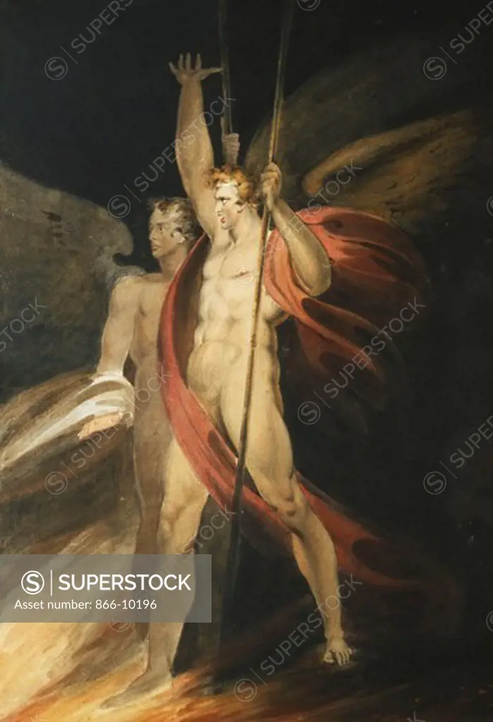 Satan Exulting. Richard Westall (1765-1836). Pencil and watercolour. 56.5 x 38.7cm.