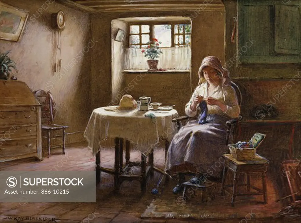A Fisherman's Wife - Fifeshire Interior. William Kay Blacklock (1872-1922). Watercolour heightened with white. 22.2 x 29.9cm.