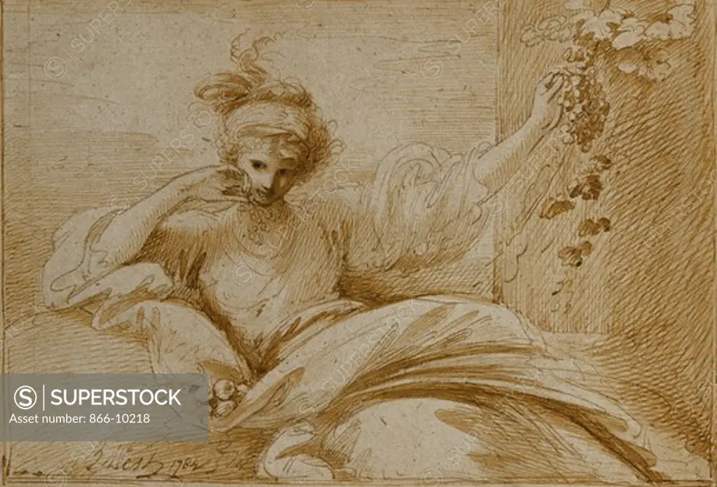 Taste (from the Series 'The Five Senses'). Benjamin West (1738-1820). Pen and brown ink. Dated 1784. 17.5 x 24.2cm.