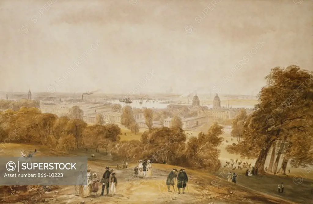 A View of London from Greenwich. James Pattison Cockburn (1779-1847). Pencil and watercolour. 33.3 x 51.2cm.