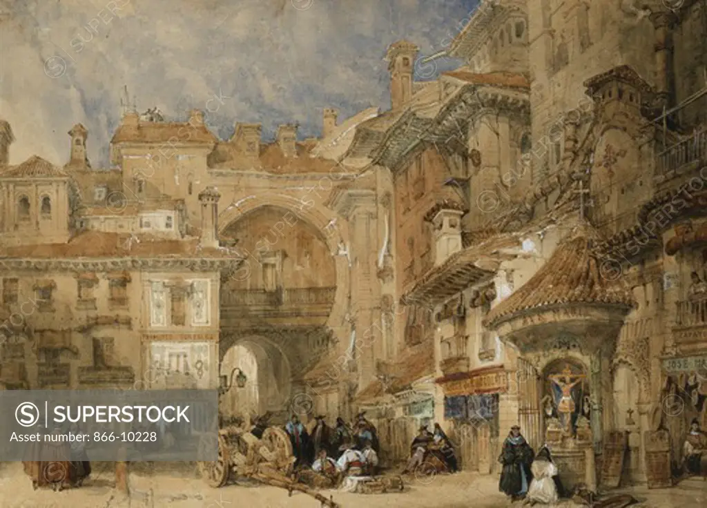 The Gate of the Viva Rambla, Granada. David Roberts (1796-1864). Pencil and watercolour heightened with touches of bodycolour. Dated 1834. 24.2 x 33cm.