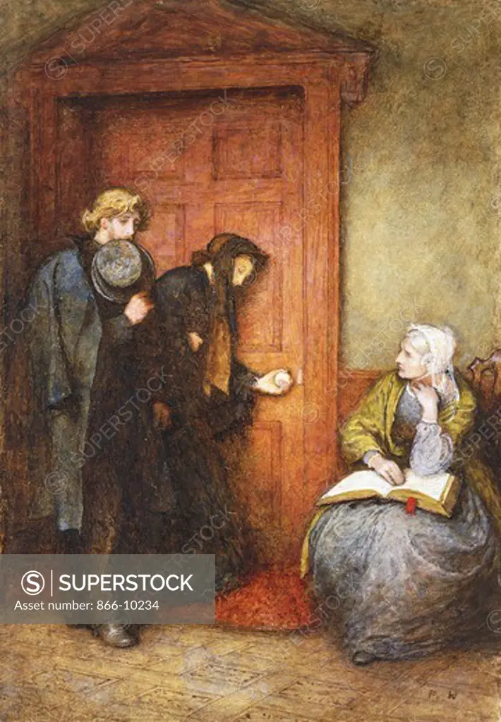 At the Sick Man's Door. Frederick Walker (1841-1875). Watercolour heightened with bodycolour. 18.9 x 13cm.