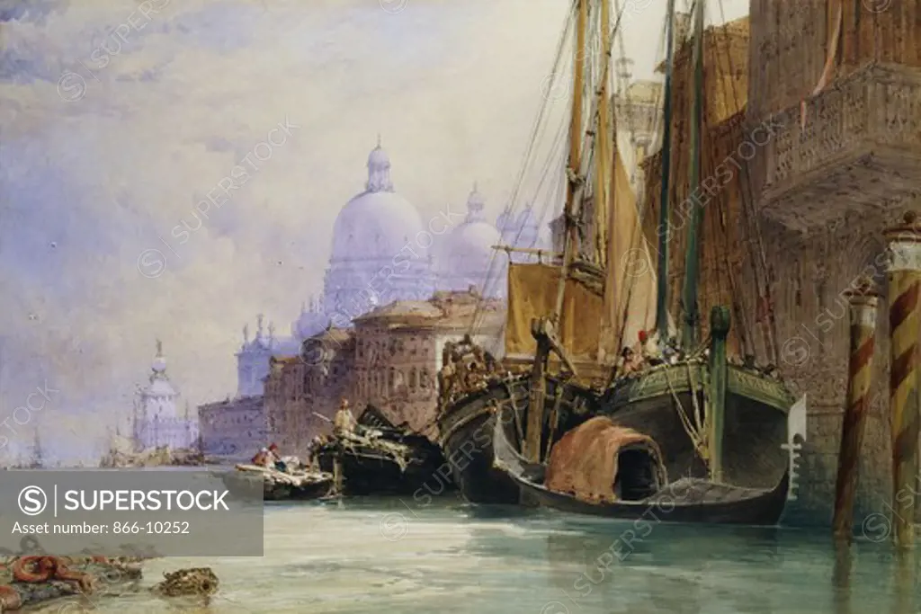 Santa Maria della Salute and the Grand Canal, Venice. William Callow (1812-1908). Watercolour with touches of white heightening. 56.5 x 85cm.