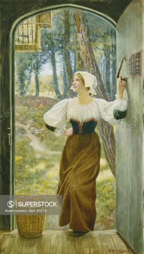 Tithe in Kind. Edward Robert Hughes (1851-1914). Watercolour. 47.3 x 27cm.