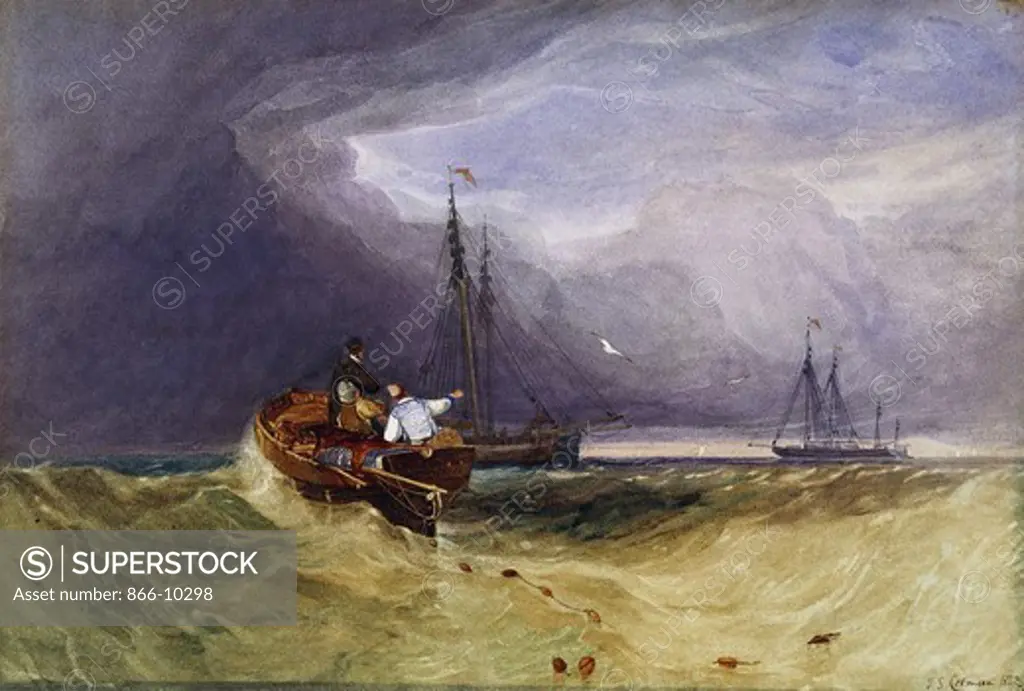 Fishing Boats Off Yarmouth. John Sell Cotman (1782-1842). Pencil and watercolour. Signed and dated 1832. 36.1 x 53.9cm.