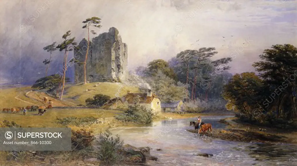 Thirlwall Castle, Northumberland. Henry George Hine (1811-1895). Pencil and watercolour heightened with white. 72.4 x 124.5cm.
