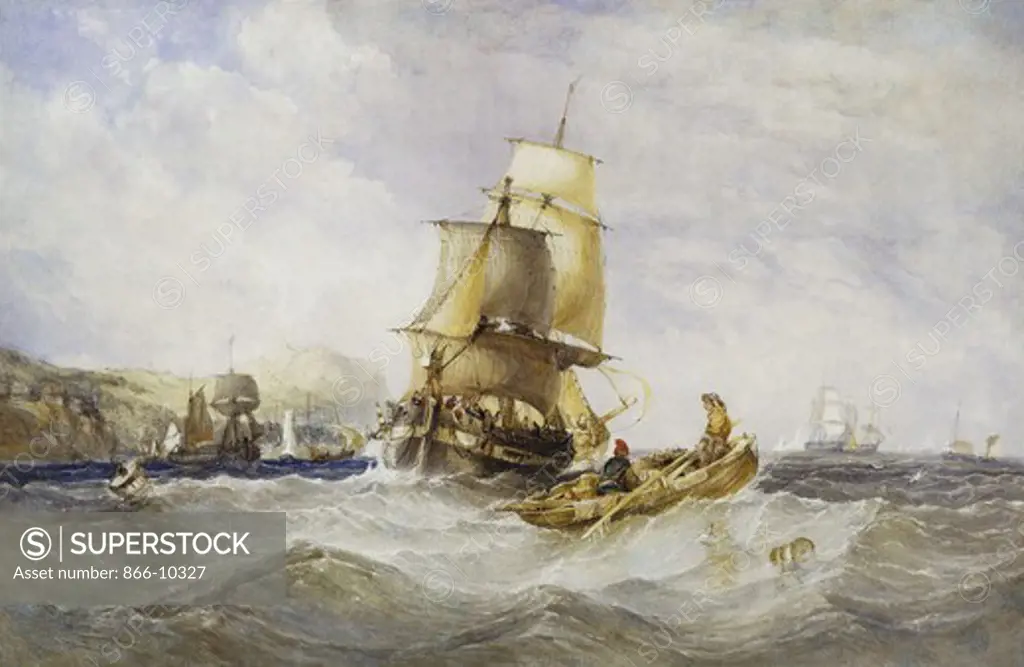 Shipping Off Scarborough. Charles Bentley (1805/06-1854). Watercolour. Signed and dated 1848. 48.8 x 74.9cm.