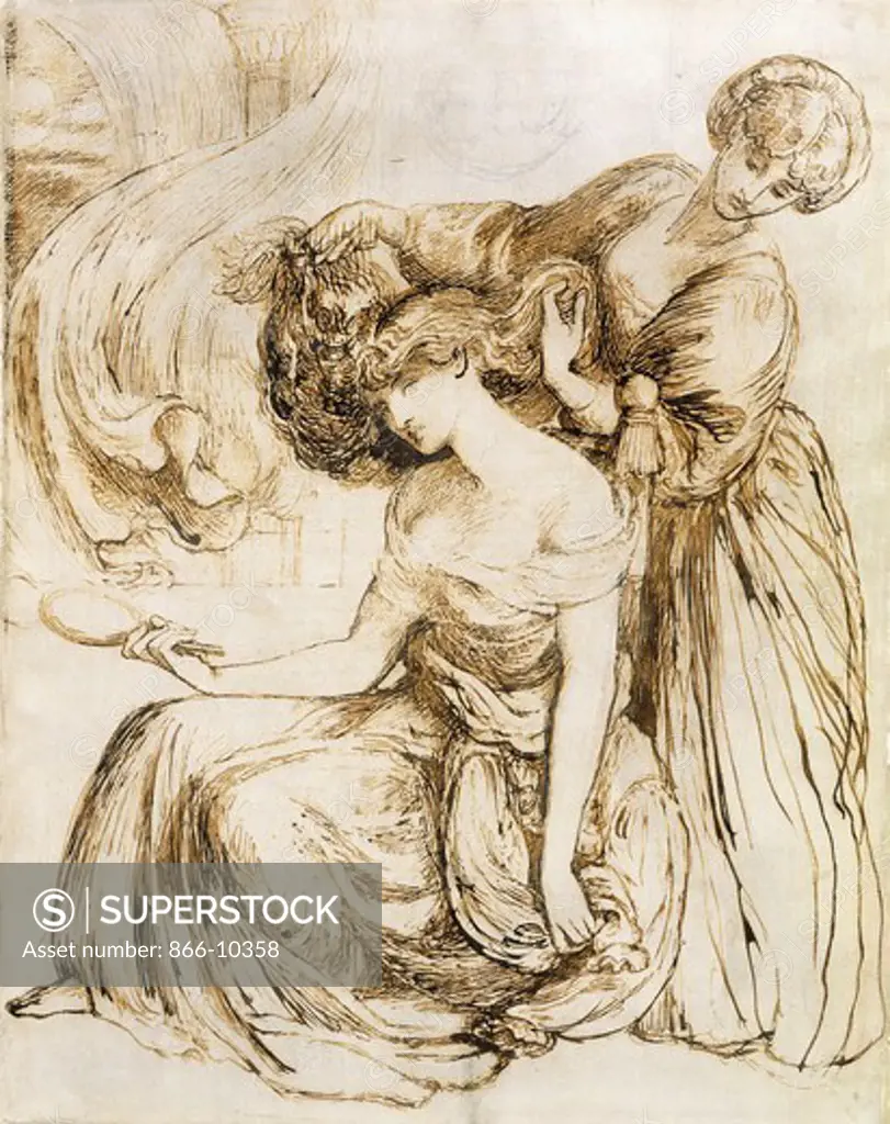 Study for Desdemona's Death Song: Othello, Act IV, Sc. III. Dante Gabriel Rossetti (1828-1882). Pen and brown ink. 43.5 x 34.9cm.