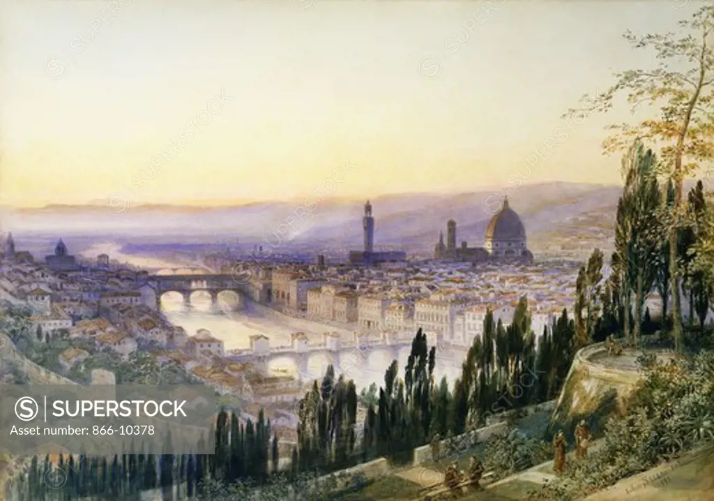 Florence from San Miniato. Arthur Severn (1842-1931). Watercolour. Signed and dated 1891. 99.1 x 139.7cm.