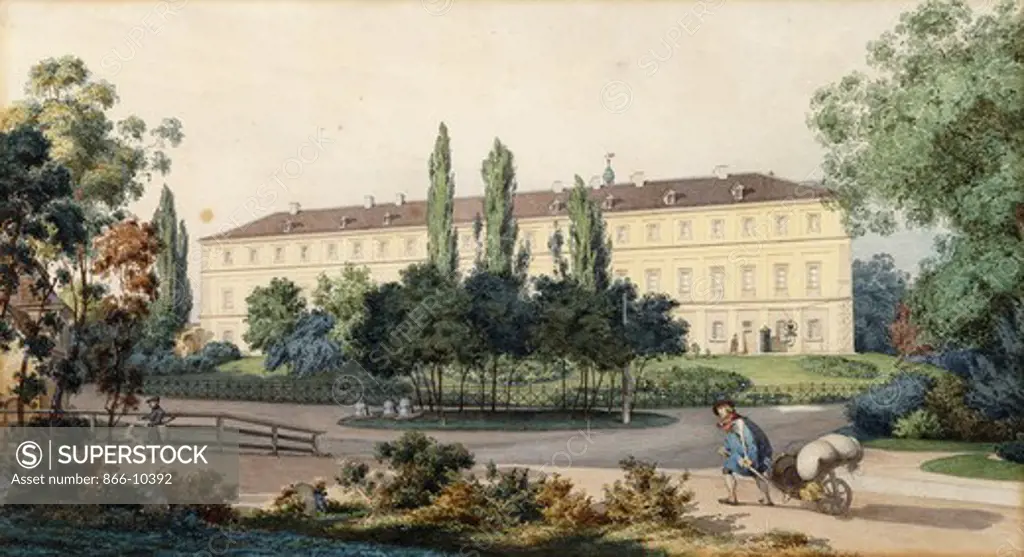 The North View of the Residence of the Grand Duke at Weimer. Carl Maria Nicolaus Hummel (1821-1907). Pencil and watercolour. 24.8 x 42.6cm.