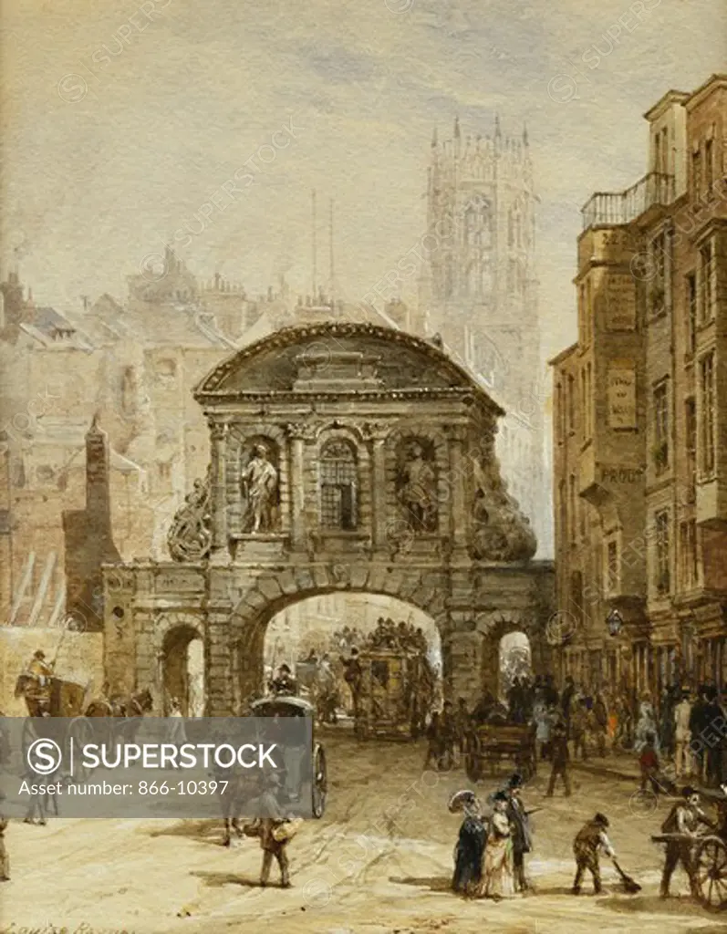 Temple Bar. Louise Rayner (1832-1924). Pencil and watercolour heightened with white. 21.2 x 16.5cm.