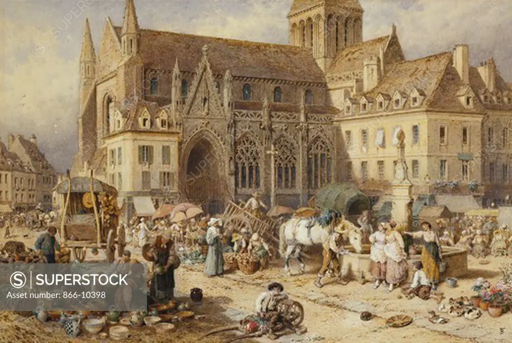 At Gervaise, Falaise: Market Day. Myles Birket Foster (1825-1899). Pencil and watercolour. 40.9 x 60.9cm.