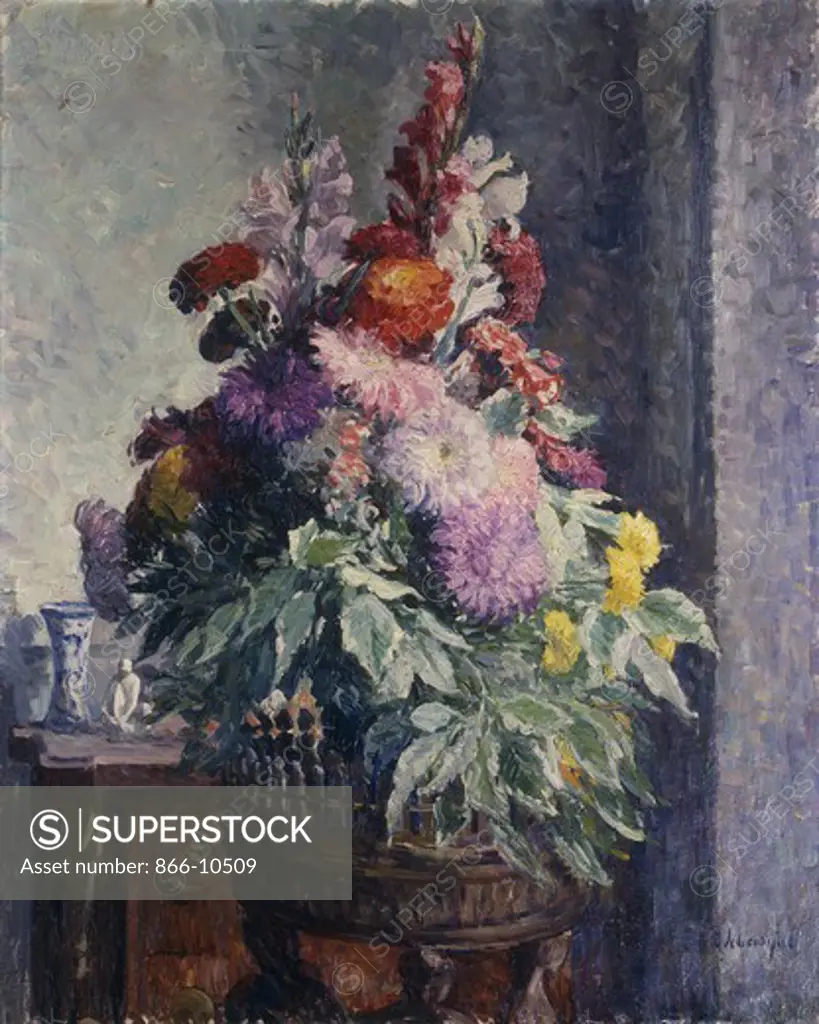 Interior with Bouquet of Flowers; Interieur au Bouquet de Fleurs. Henri Lebasque (1865-1937). Oil on canvas. 81 x 65cm