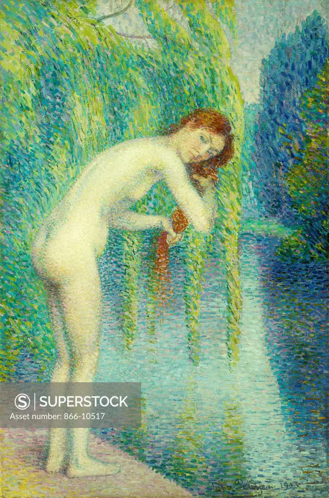Bather Washing her Hair; Baigneuse Se Lave les Cheveux. Hippolyte Petitjean (1854-1929). Oil on canvas. Painted in 1903. 81.6 x 54.3cm