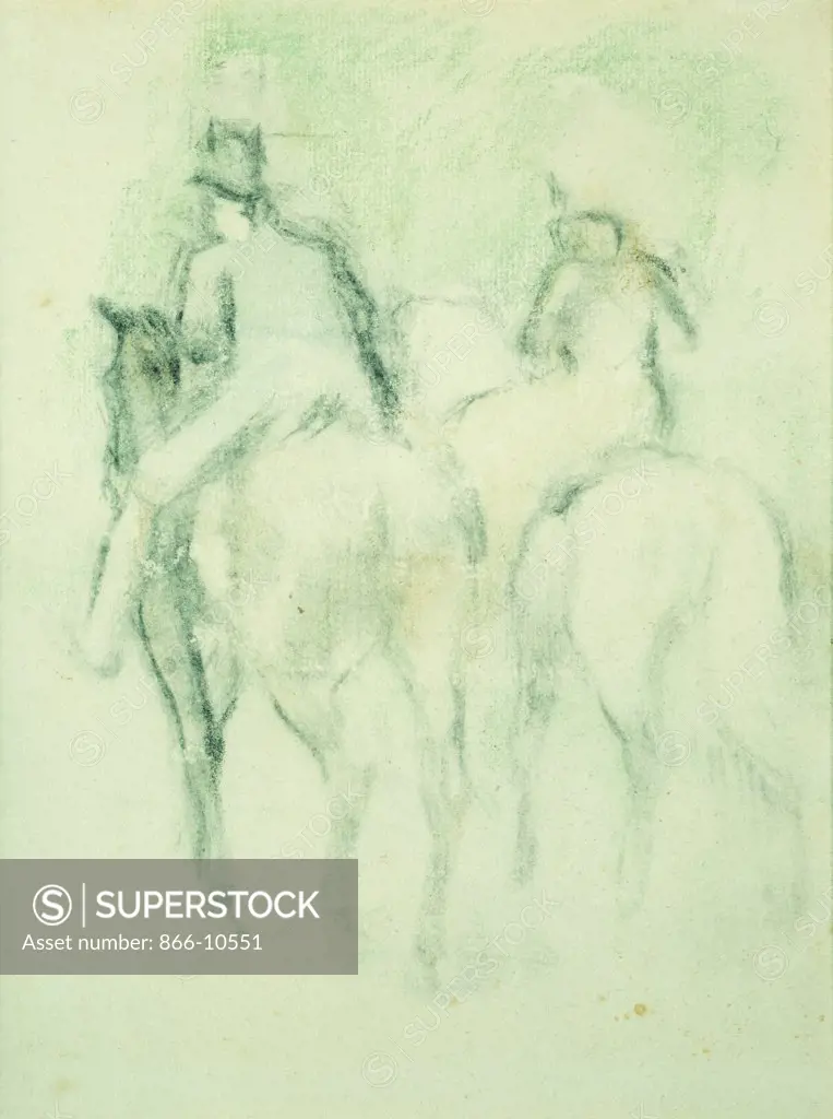 Amazone et cavalier. Edgar Degas (1834-1917). Counterproof on paper. 31.5 x 25.1cm