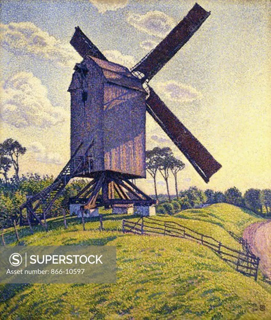 Windmill in Flanders; Moulin en Flandre. Theo van Rysselberghe (1862-1926). Oil on canvas. Painted in 1894. 80 x 68.5cm