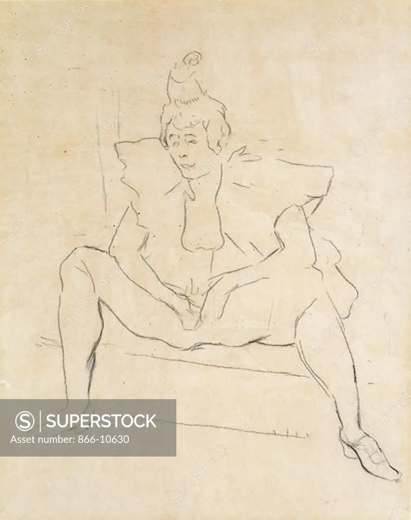 The Sitting Clown; La Clownesse Assise (Mlle. Cha-u-ka-O). Henri de Toulouse-Lautrec (1864-1901). Soft pencil on thin paper laid down on board. Executed in 1896. 47 x 36.5cm.