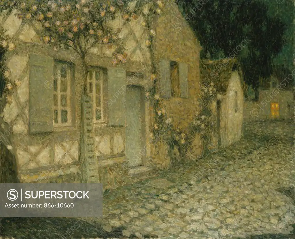 The Gardener's House in the Moonlight, Gerberoy; La Maison du Jardinier au Clair de Lune, Gerberoy.  Henri Le Sidaner (1862-1939). Oil on canvas. Painted in 1926. 85.3 x 100cm.