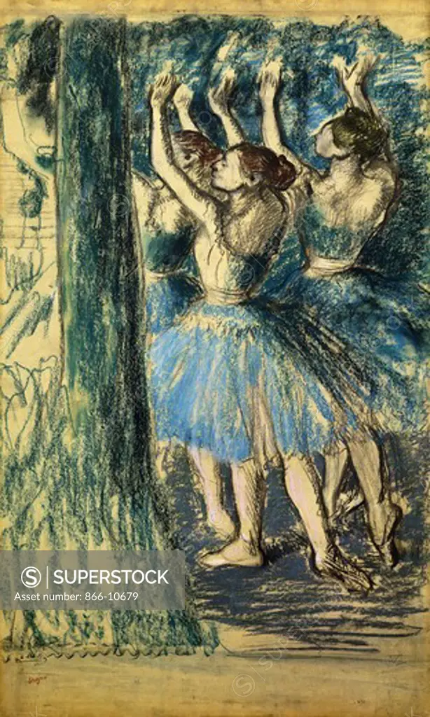 Dancers in the Scene; Danseuses en Scene. Edgar Degas (1834-1917). Pastel and charcoal on paper. Executed cira 1898. 104 x 62cm.