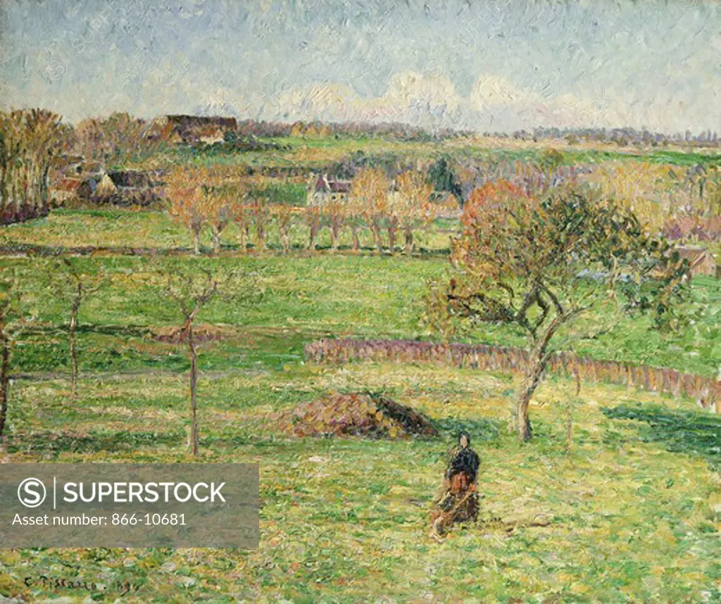 Bazincourt Prairie, Autumn; Prairies de Bazincourt, Automne. Camille Pissarro (1831-1903). Oil on canvas. Signed and dated 1894. 46 x 55cm.