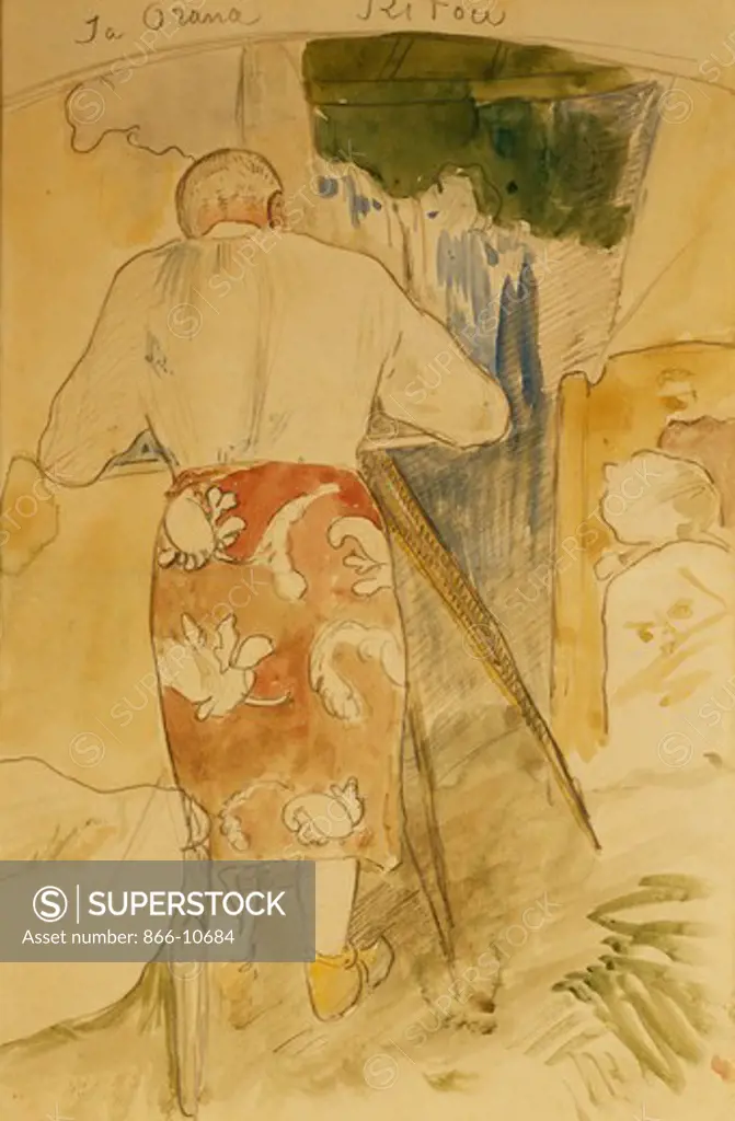 Ja Orana Ritou. Paul Gauguin (1848-1903). Watercolour and pencil on paper. Executed circa 1891-1894. 31.7 x 21.4cm.