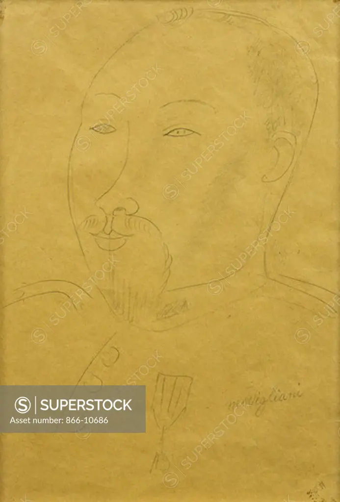 Guillaume Apollinaire as a Soldier; Guillaume Apollinaire en Soldat. Amedeo Modigliani (1884-1920). Pencil on paper. 31.1 x 21.6cm.