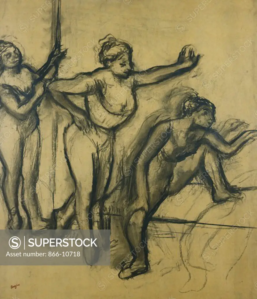 Three Dancers in Leotards; Trois Danseuses en Maillot. Edgar Degas (1834-1917). Charcoal on paper. Executed in 1903. 86 x 76cm. The work is believed to be a preparatory drawing for 'Danseuses Vertes et Jaunes'.