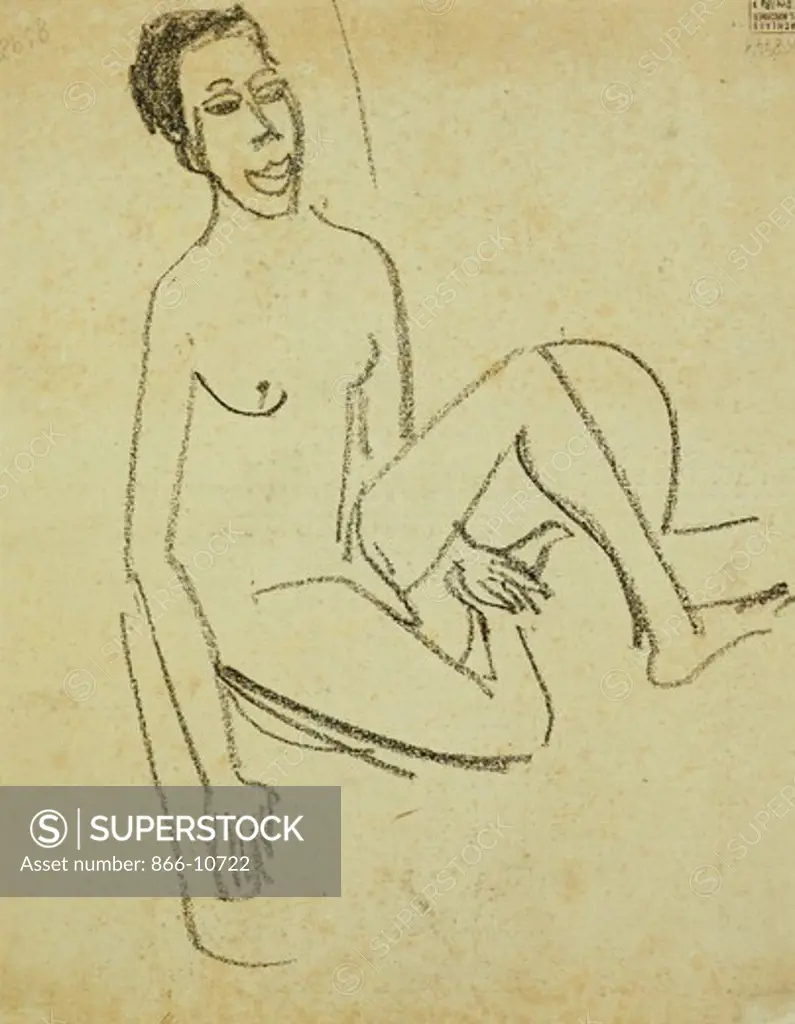 Nude Boy; Knabenakt (Verso). Ernst Ludwig Kirchner (1880-1938). Charcoal on paper. Drawn in 1907. 43.2 x 34.3cm